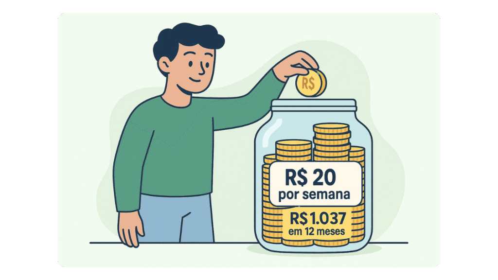 Se eu guardar R$ 20 por semana, quanto consigo juntar em 1 ano?