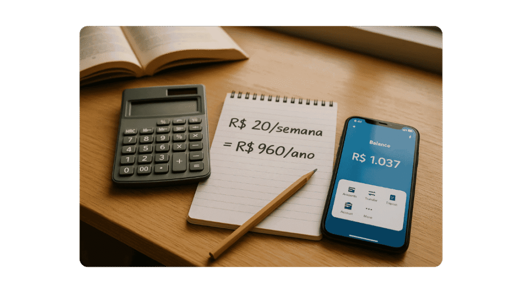 Se eu guardar R$ 20 por semana, quanto consigo juntar em 1 ano?