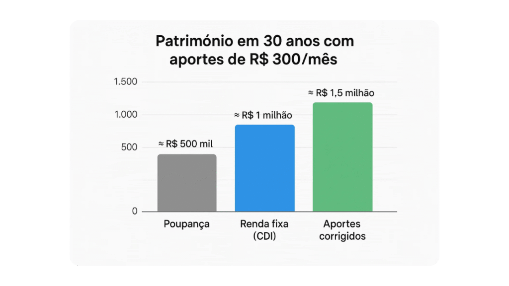 Se eu investir R$ 300 por mês, quanto consigo acumular para a aposentadoria?